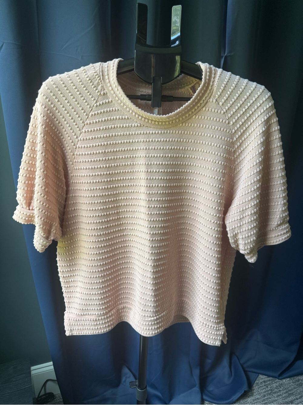 Hello Nite Textured Stitch Raglan Crew Top in Whisper Pink Women’s Size Medium